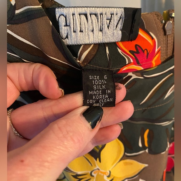 Vintage GILLIAN 100% SILK Floral Abstract Faux Wrap Dress | Size 6 - Picture 5 of 8